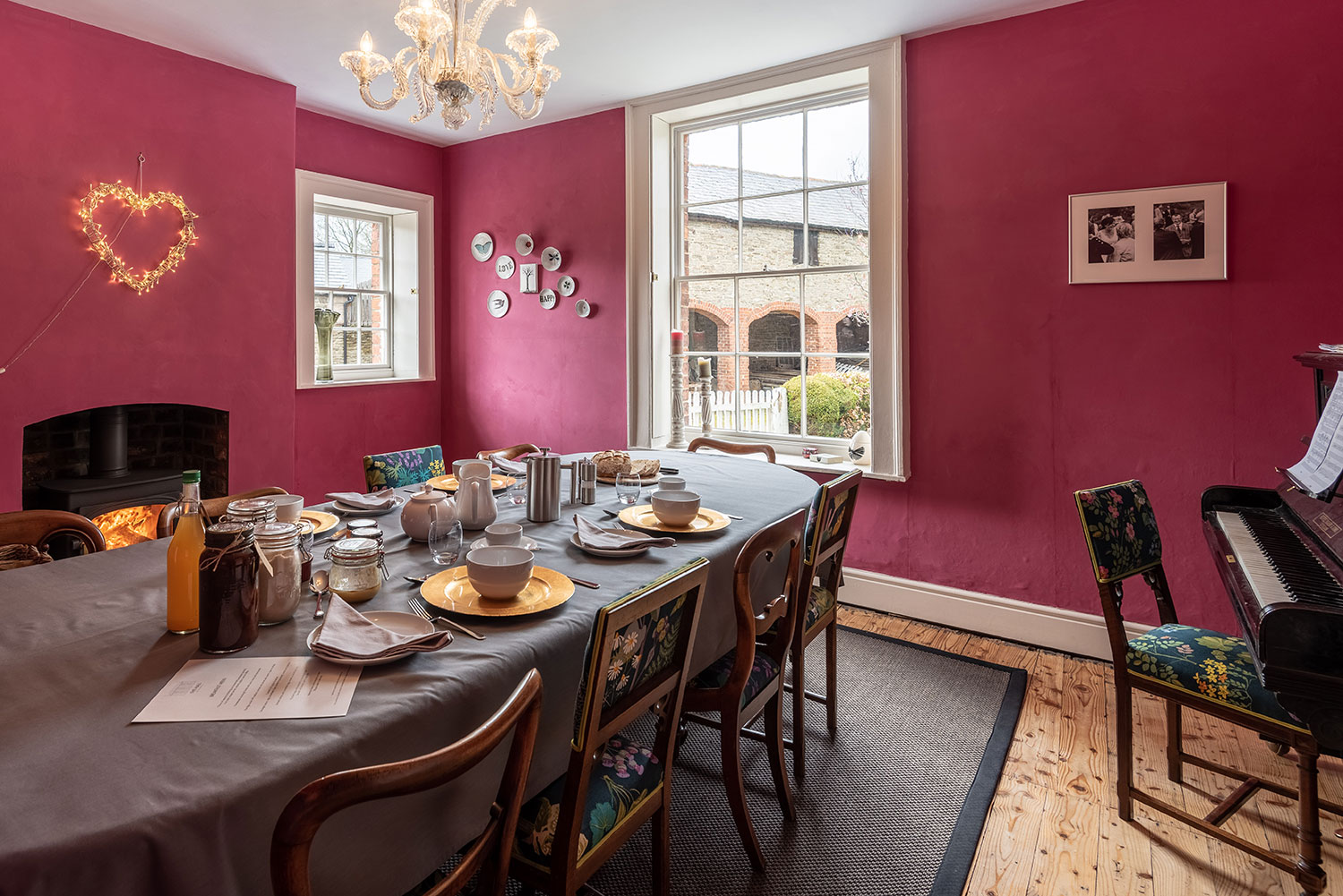 Dining room table with plates set